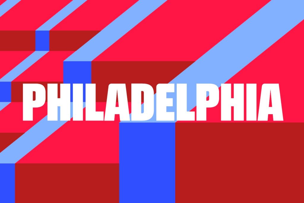 Philadelphia FIFA World Cup 2026 host city graphic in red and blue